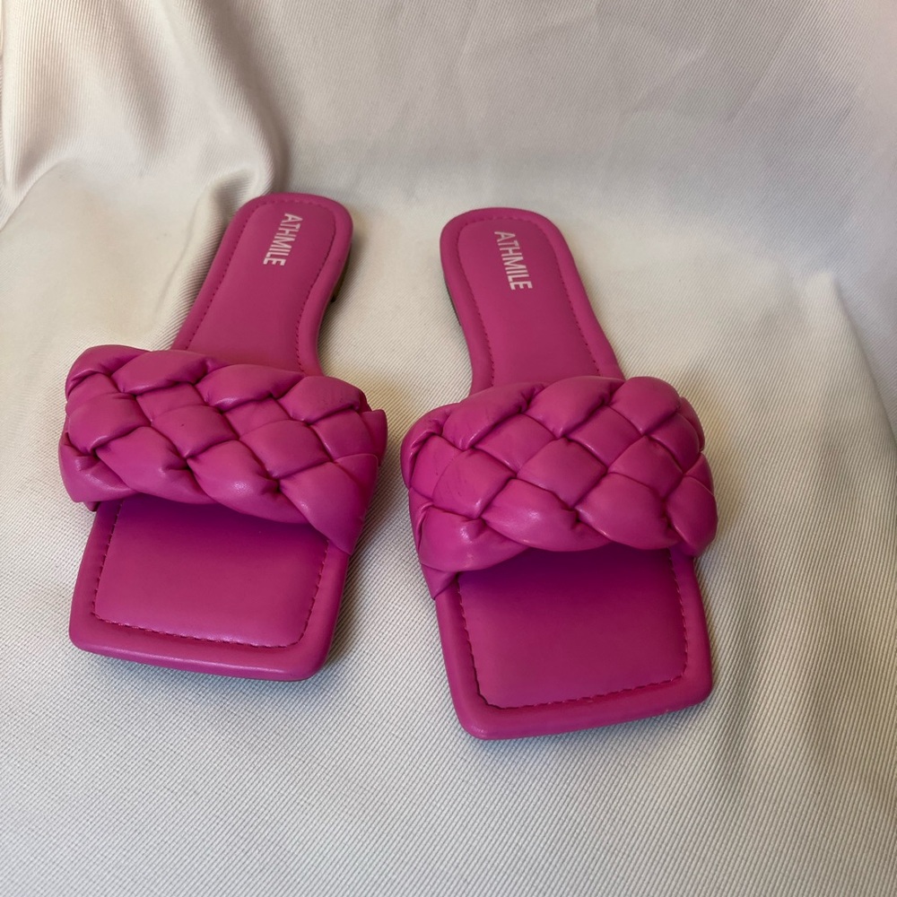 Fuchsia Woven Slide Sandals